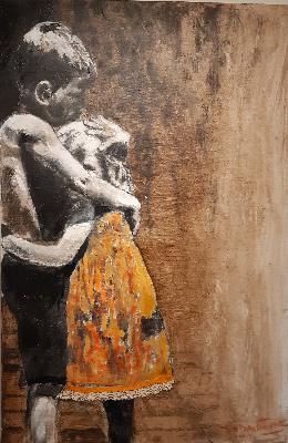 Sample artwork by Martin Wallaert (Born 1944), known for abstract figurative art, mixed media, children, dogs, painting, drawing - View similar artists and auction records